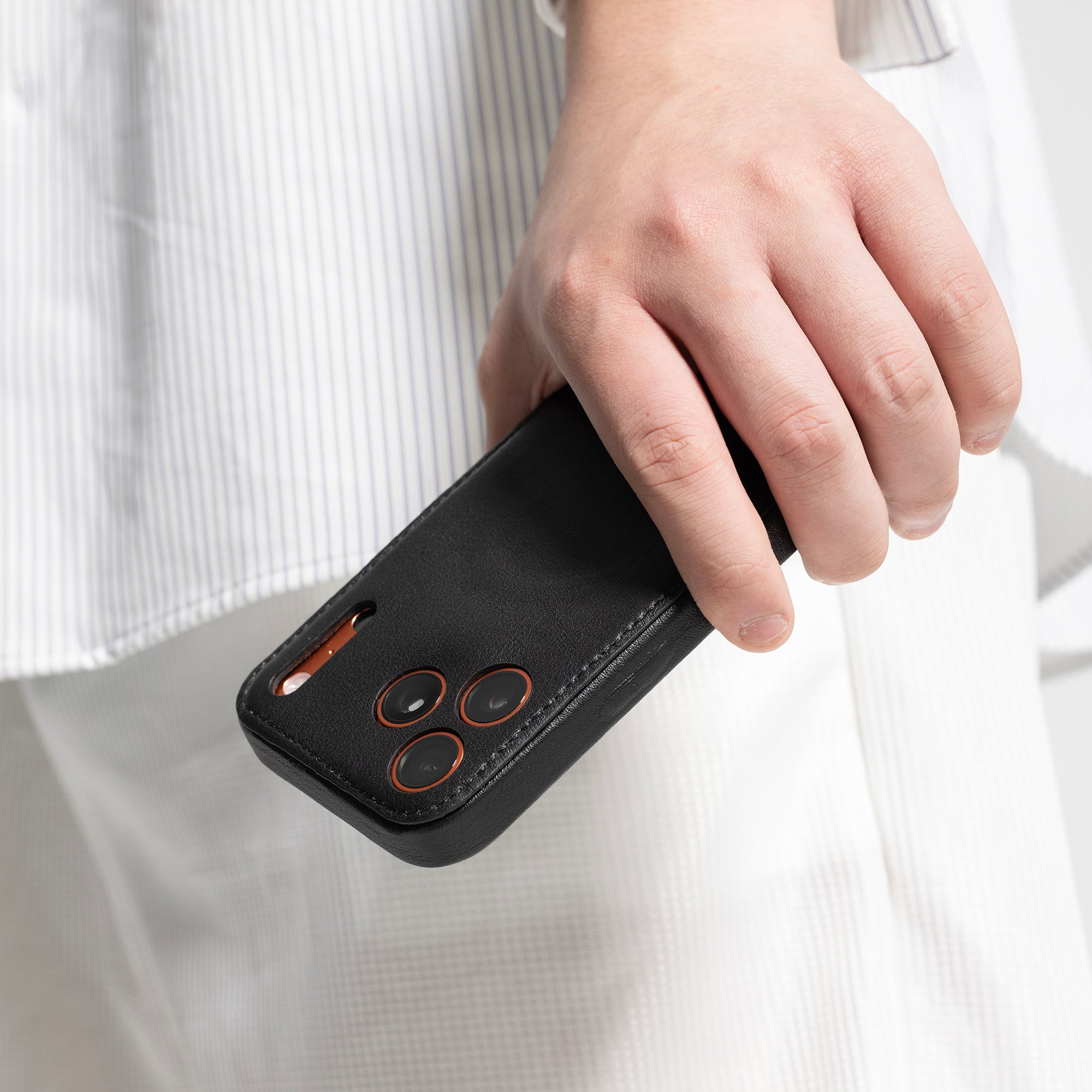 Black Vegetable-Tanned Leather iPhone Case