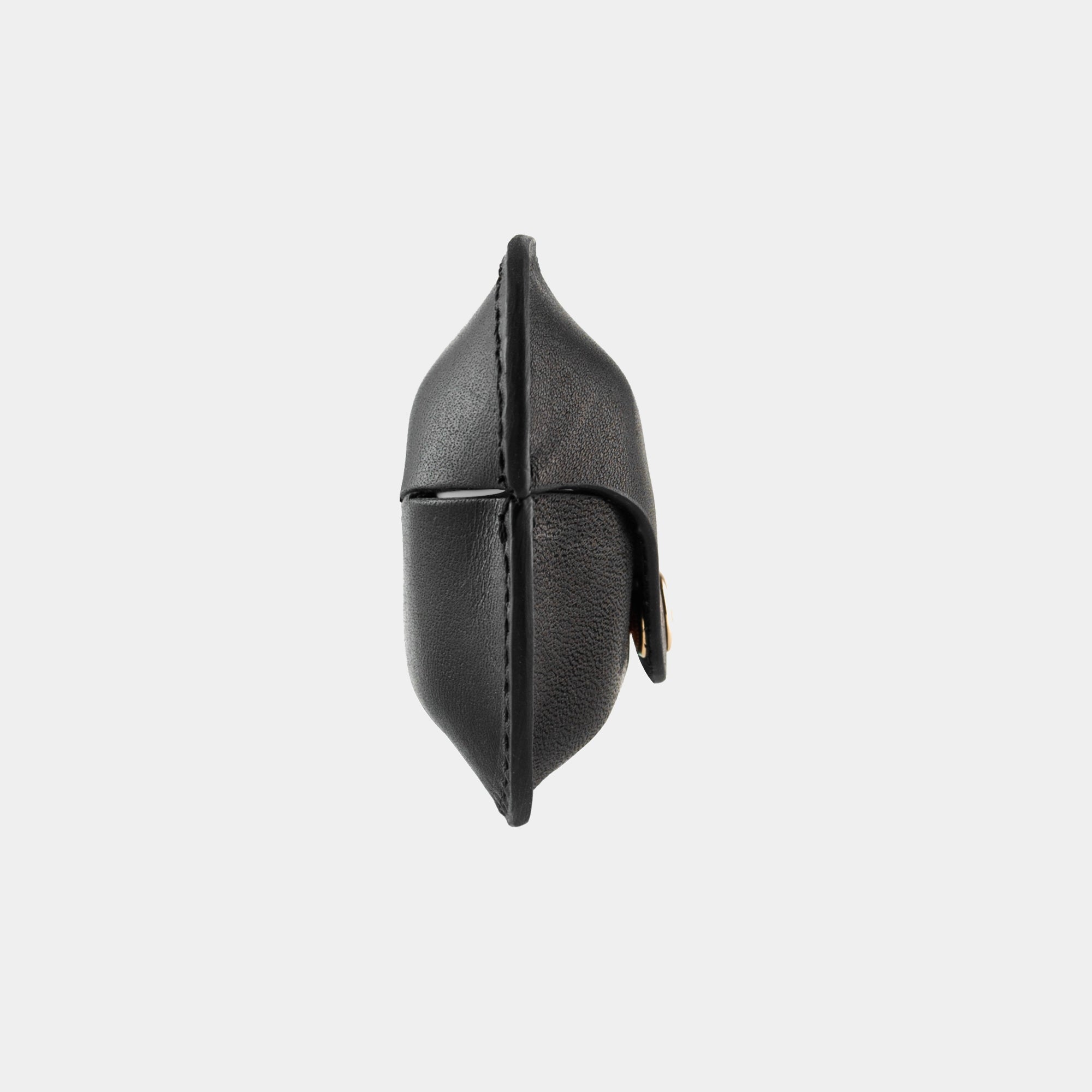 Black full grain leather AirPods case view 1