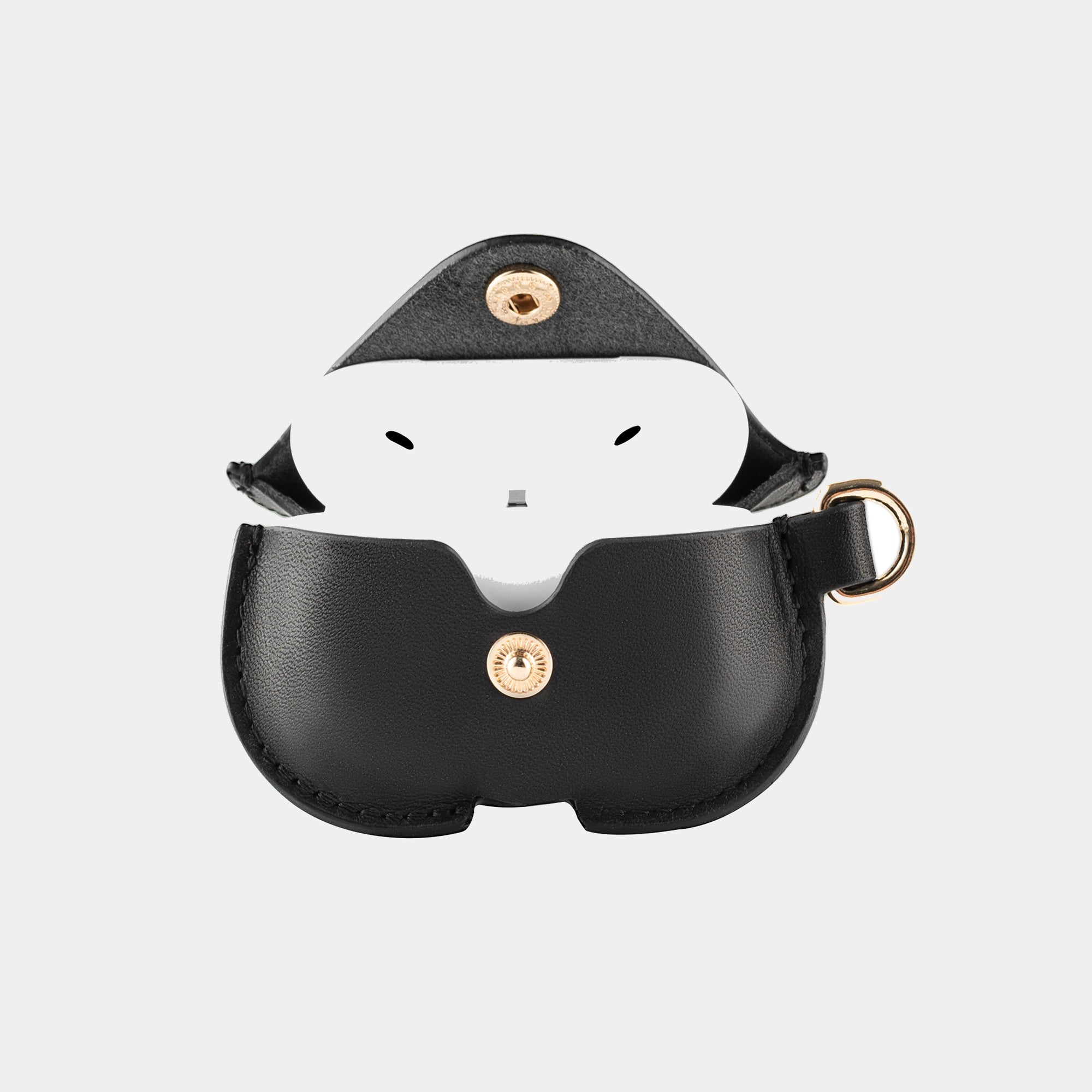 Black full grain leather AirPods case view 2