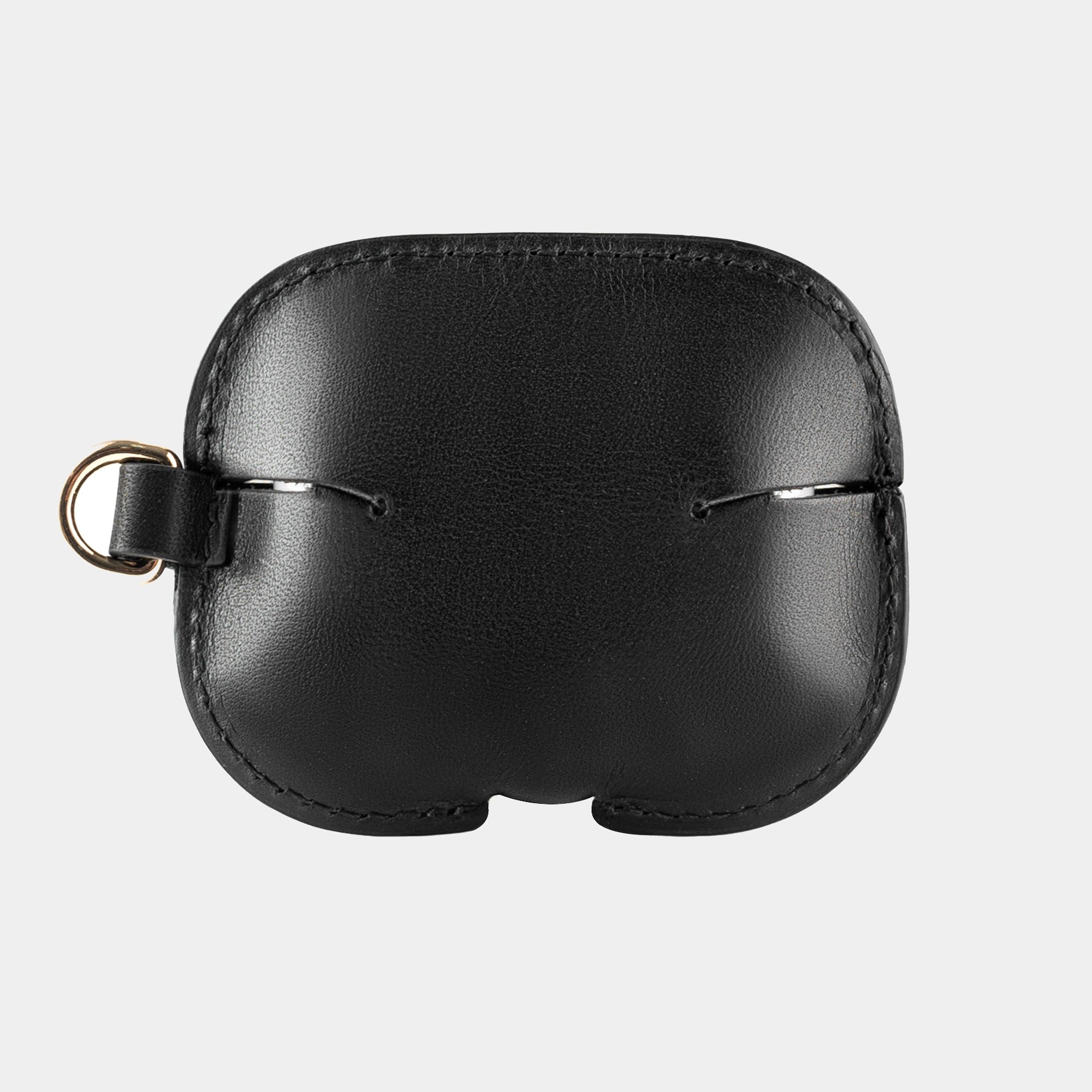 Black full grain leather AirPods case view 4