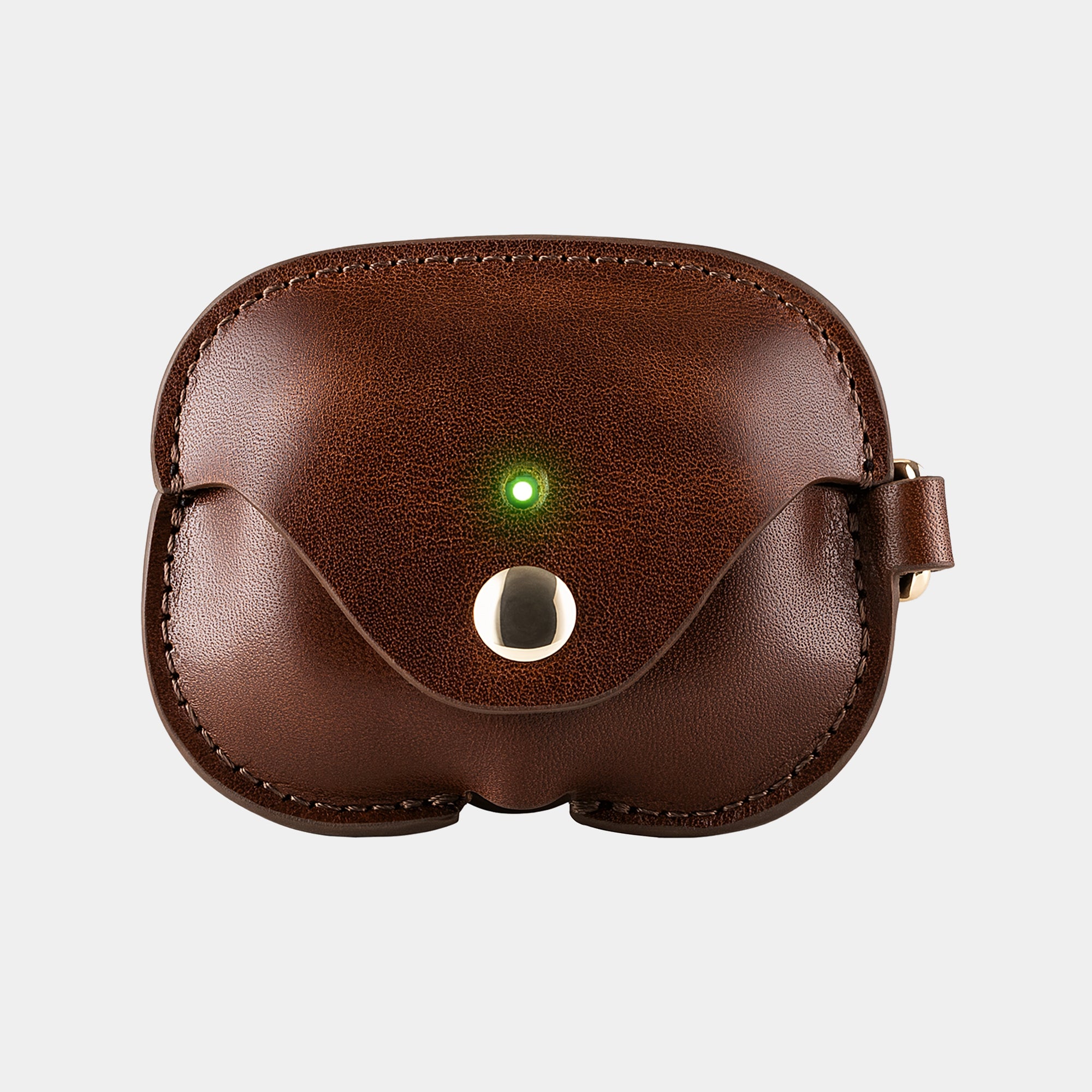 Espresso Brown full grain leather AirPods case view 1