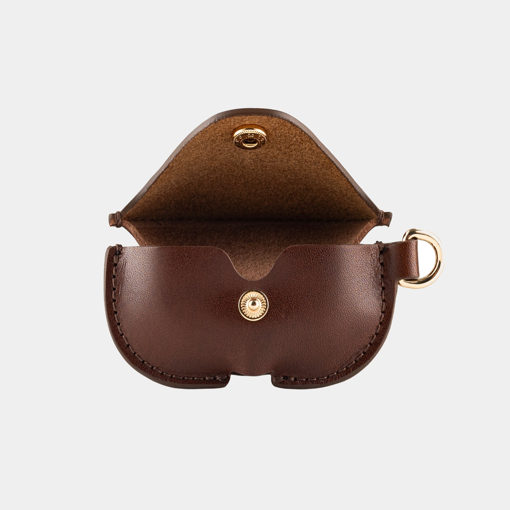 Espresso Brown full grain leather AirPods case view 2