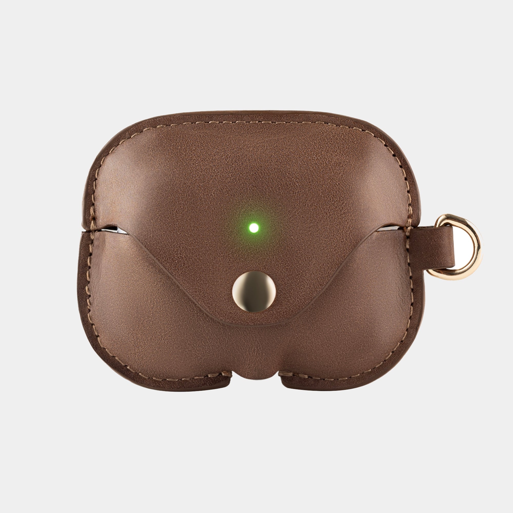 Vintage Brown full grain leather AirPods case view 1