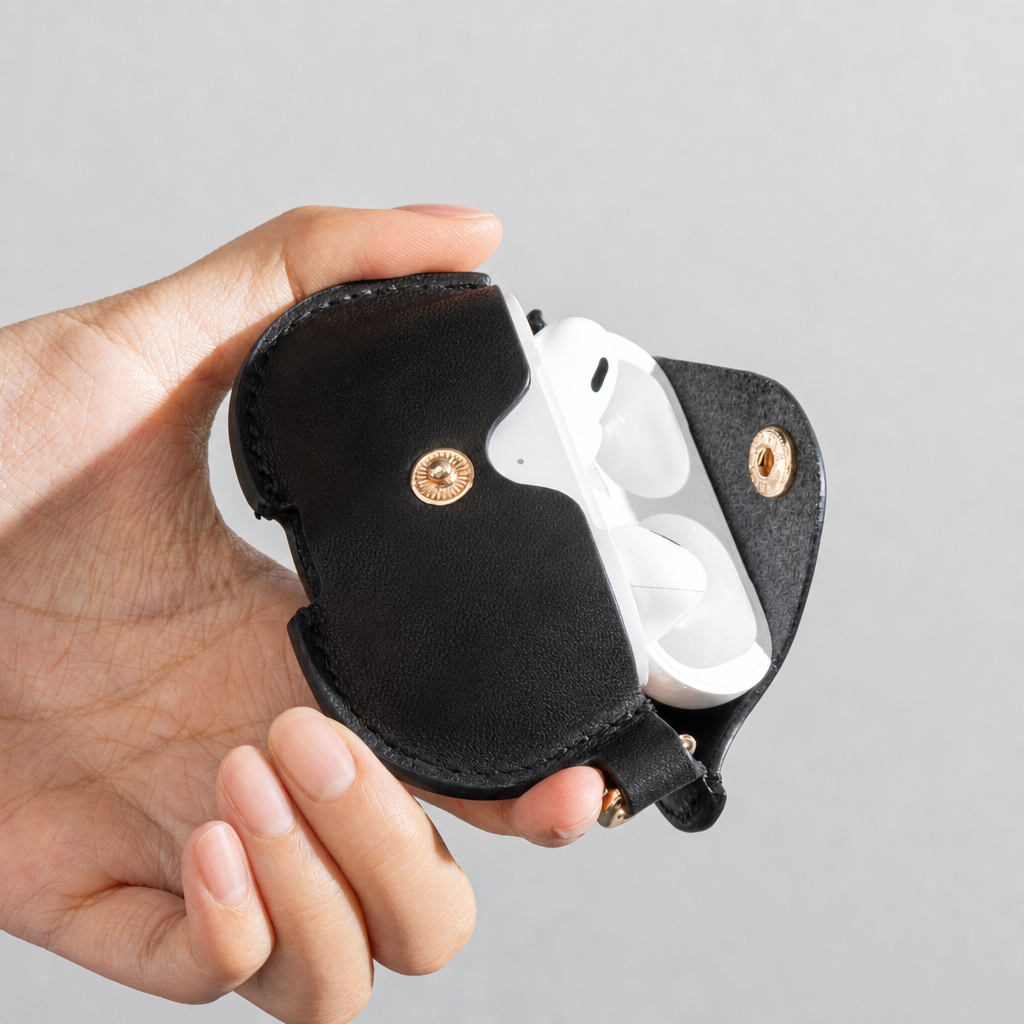 Sort fuldkorn læder AirPods Case