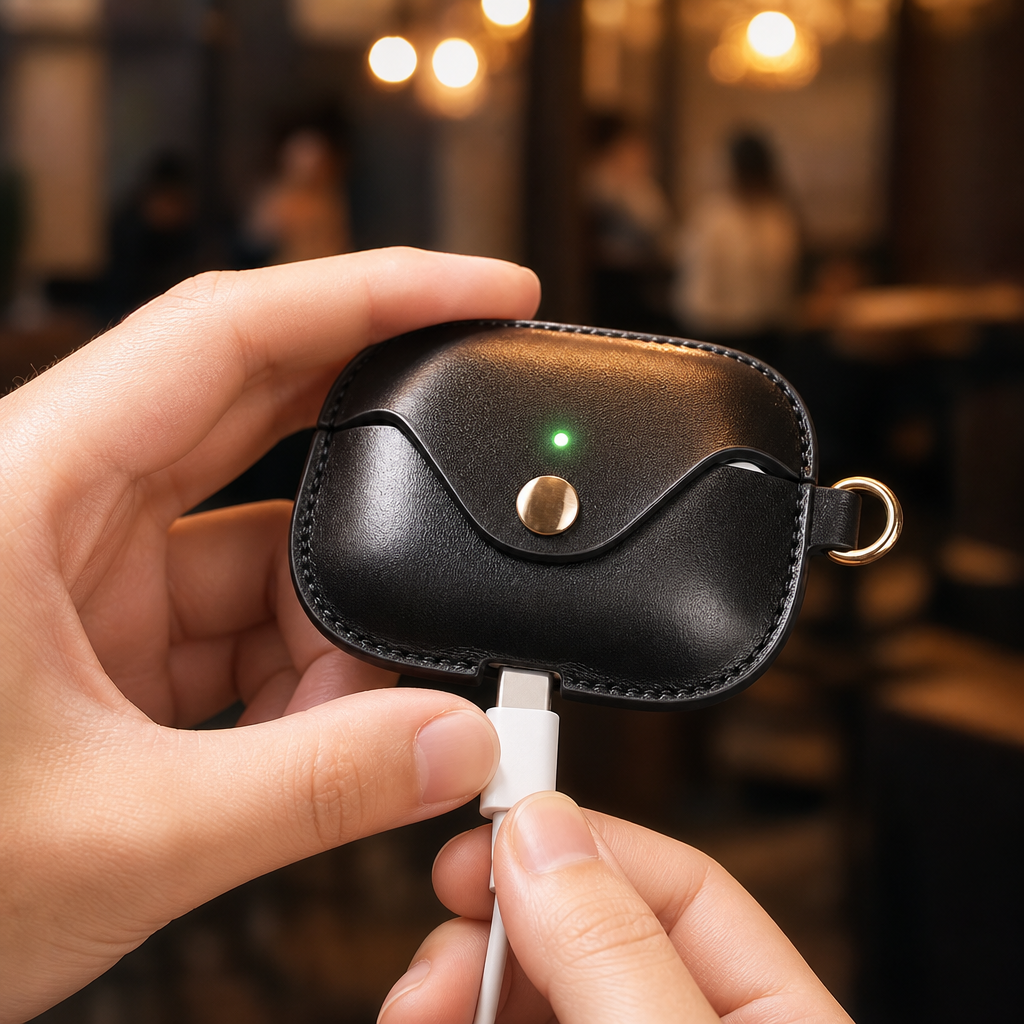 Sort fuldkorn læder AirPods Case