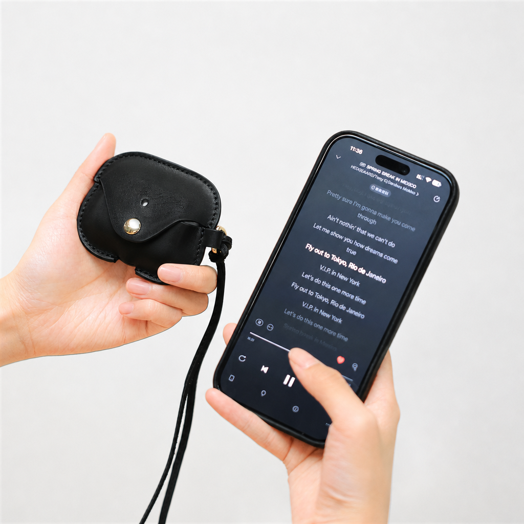 Sort fuldkorn læder AirPods Case