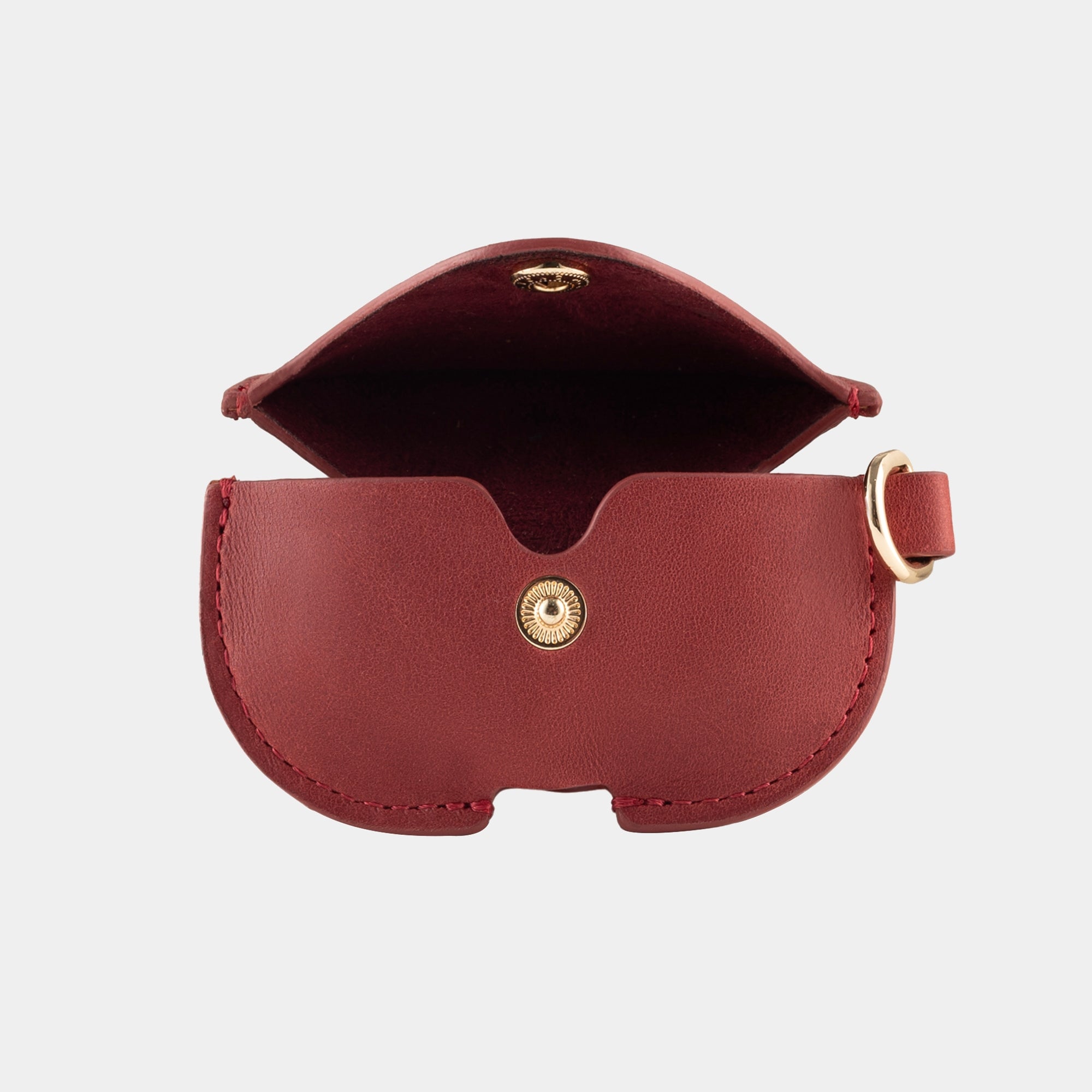 Burgundy full grain leather AirPods case view 1