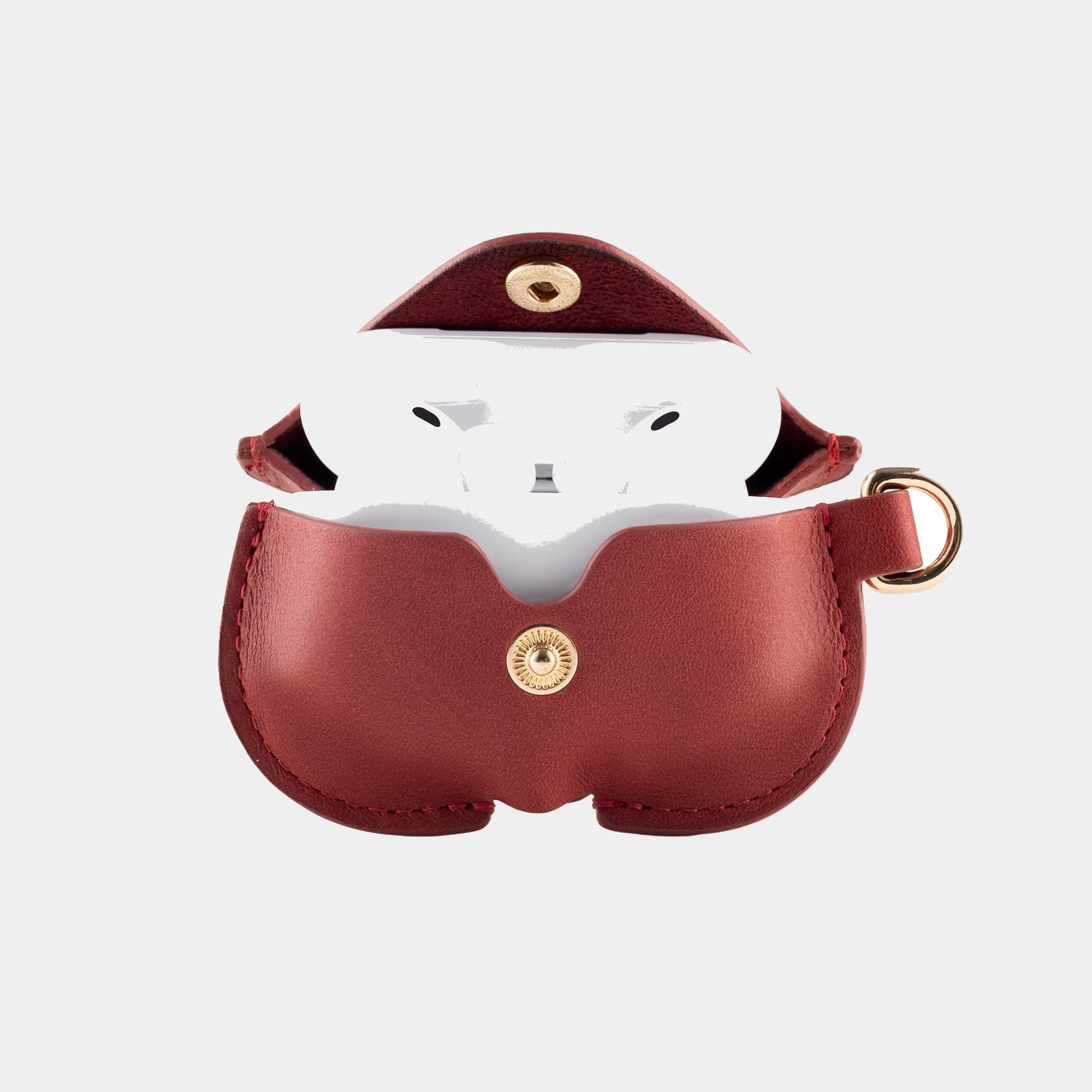 Burgundy full grain leather AirPods case view 2