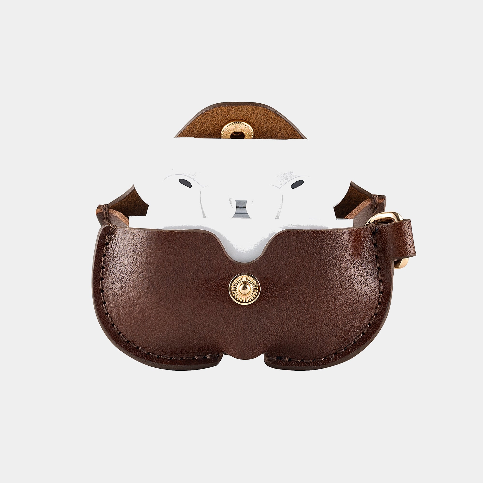 Espresso Brown full grain leather AirPods case view 4
