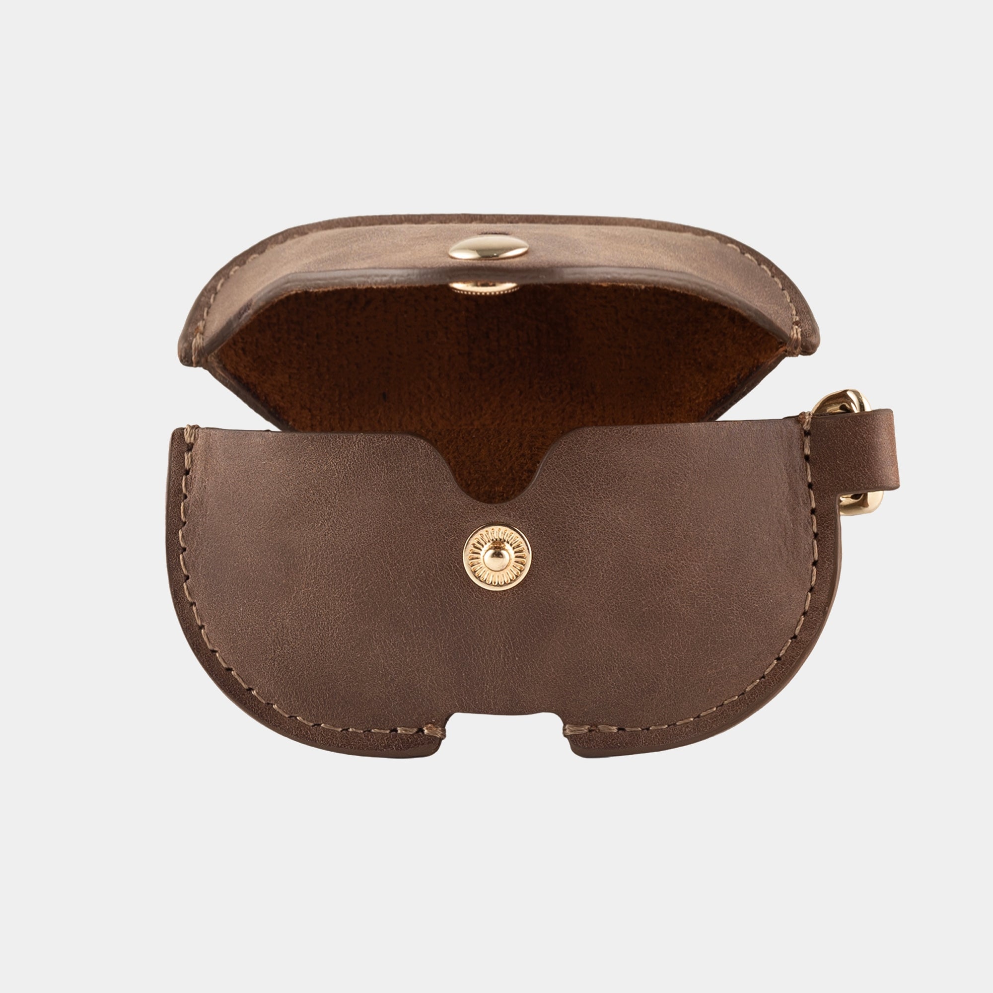 Vintage Brown full grain leather AirPods case view 2