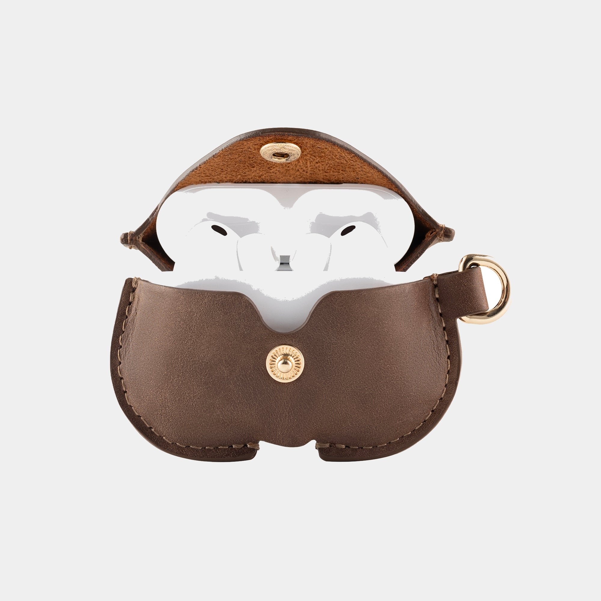 Vintage Brown full grain leather AirPods case view 3