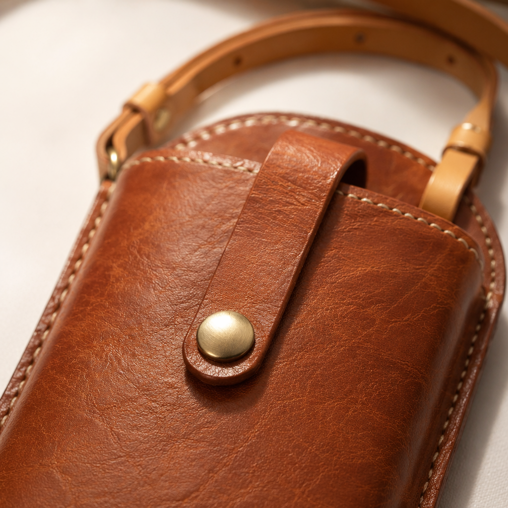 Honey Tan Leather Phone Crossbody Bag